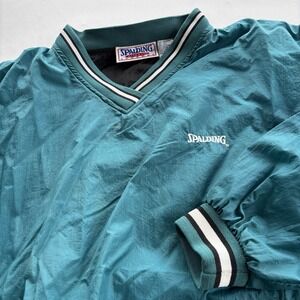 Vintage Spalding Athletic Pullover Windbreaker Teal V‎ Neck Mens Medium
